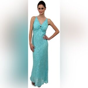 V-Neck Sequined Long Formal Dress with Keyhole